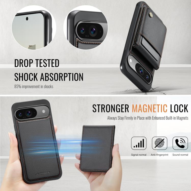 For Google Pixel 9 / 9 Pro JEEHOOD J06 British Style RFID MagSafe Card Bag PU Phone Case