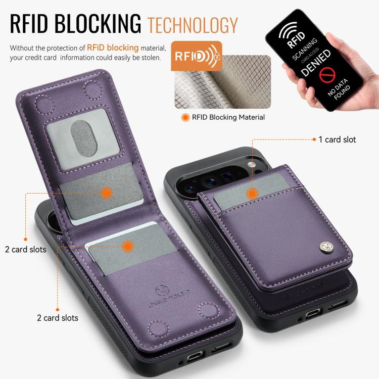 For Google Pixel 9 Pro XL JEEHOOD J06 British Style RFID MagSafe Card Bag PU Phone Case