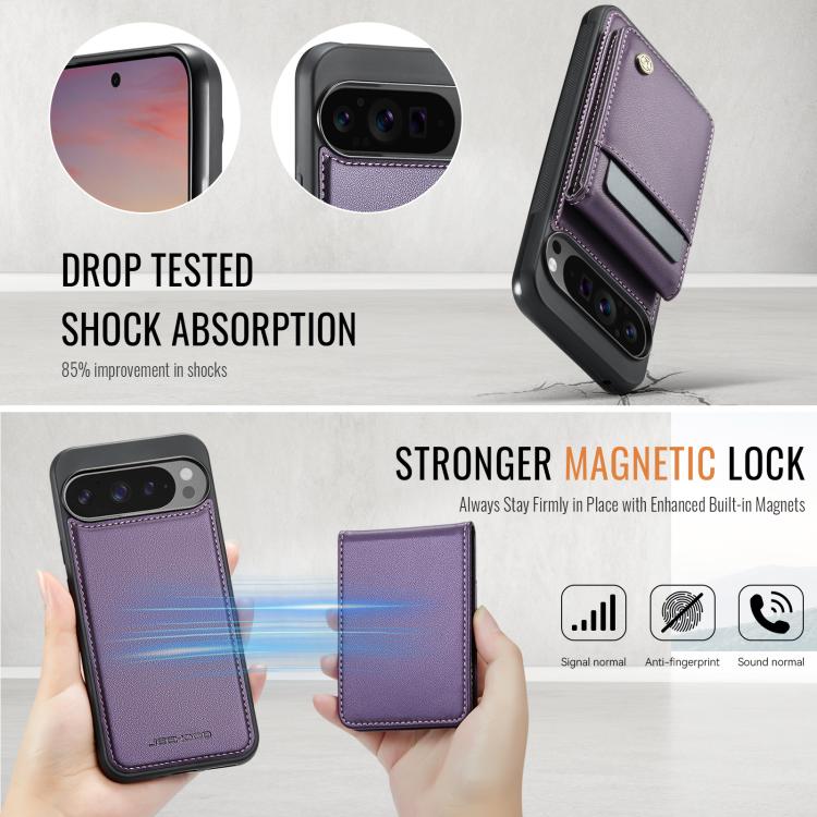 For Google Pixel 9 Pro XL JEEHOOD J06 British Style RFID MagSafe Card Bag PU Phone Case