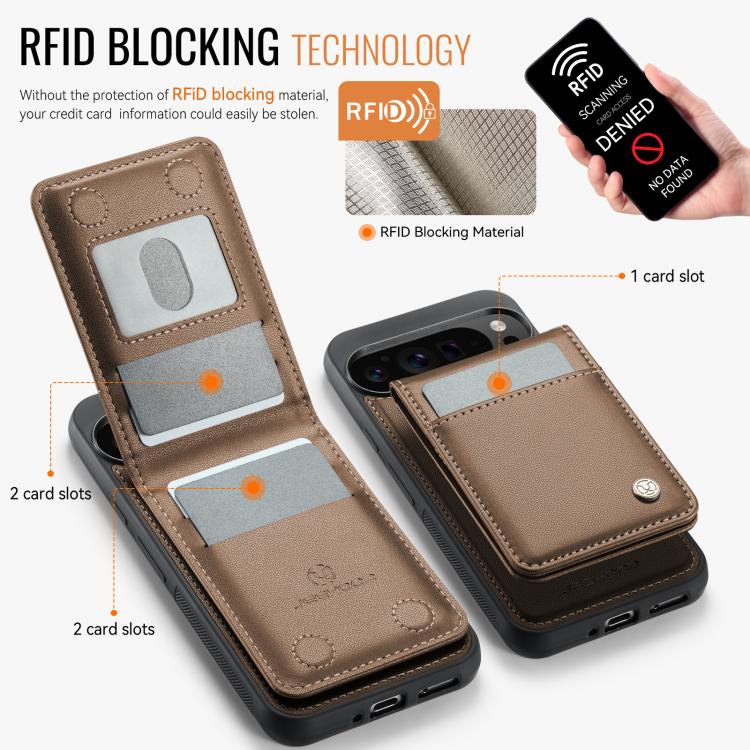 For Google Pixel 9 Pro XL JEEHOOD J06 British Style RFID MagSafe Card Bag PU Phone Case