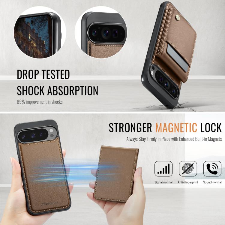For Google Pixel 9 Pro XL JEEHOOD J06 British Style RFID MagSafe Card Bag PU Phone Case