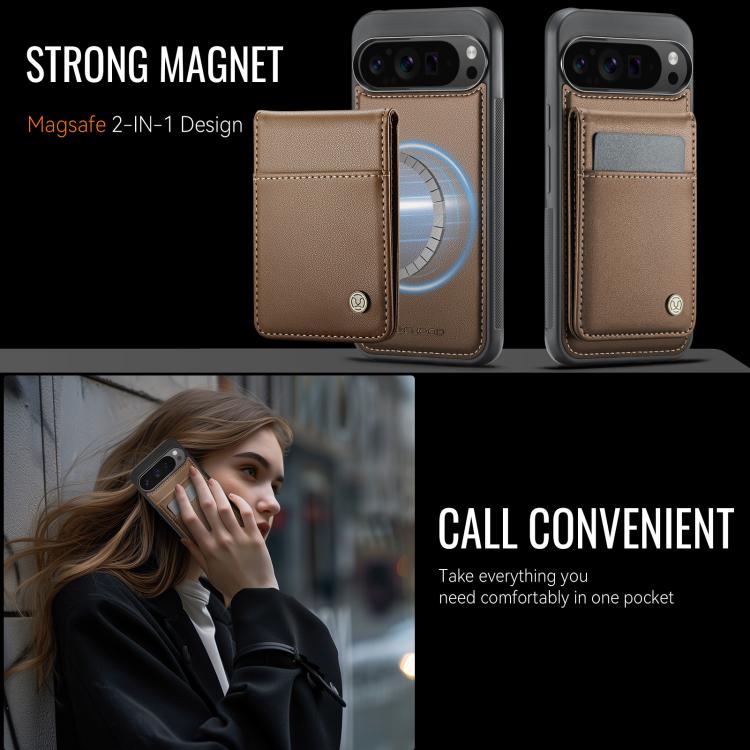 For Google Pixel 9 Pro XL JEEHOOD J06 British Style RFID MagSafe Card Bag PU Phone Case