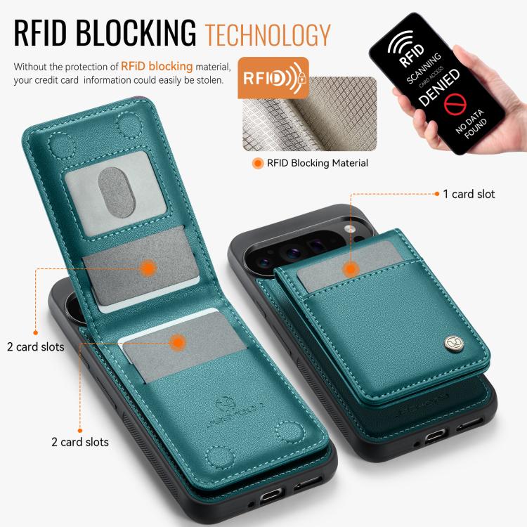For Google Pixel 9 Pro XL JEEHOOD J06 British Style RFID MagSafe Card Bag PU Phone Case