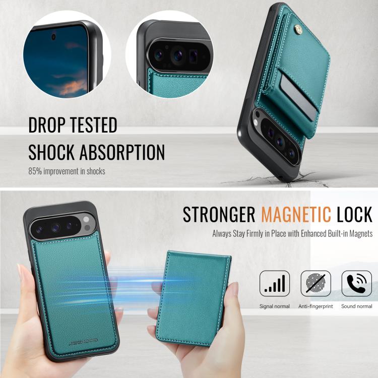 For Google Pixel 9 Pro XL JEEHOOD J06 British Style RFID MagSafe Card Bag PU Phone Case