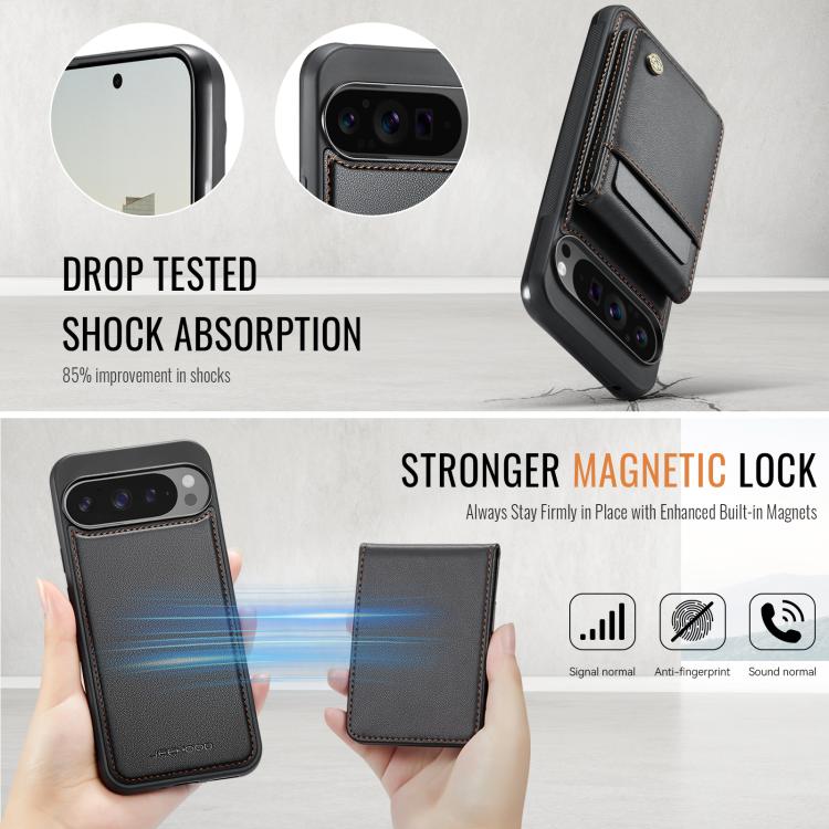 For Google Pixel 9 Pro XL JEEHOOD J06 British Style RFID MagSafe Card Bag PU Phone Case