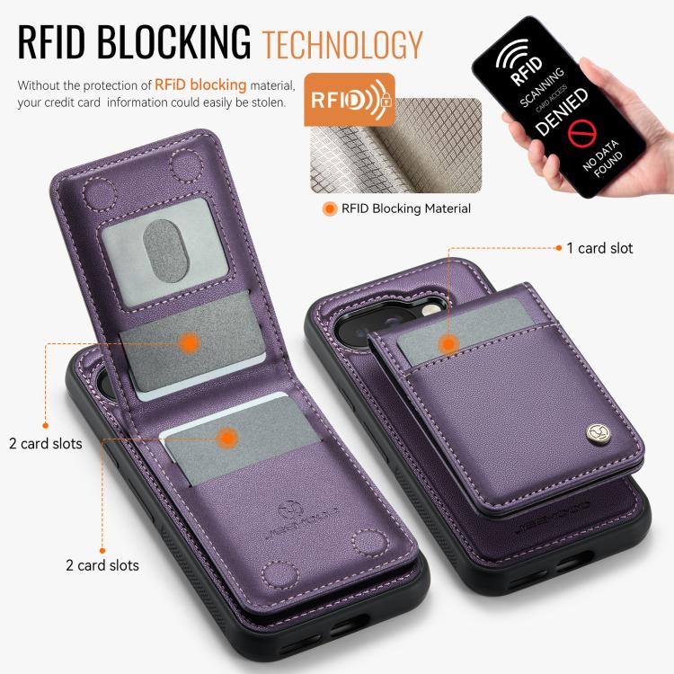 For Google Pixel 9a JEEHOOD J06 British Style RFID MagSafe Card Bag PU Phone Case