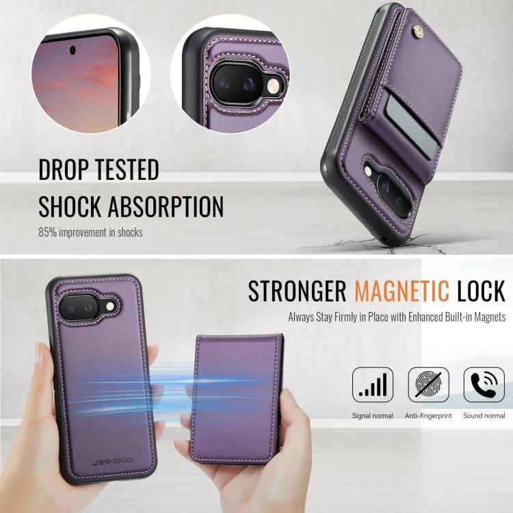 For Google Pixel 9a JEEHOOD J06 British Style RFID MagSafe Card Bag PU Phone Case