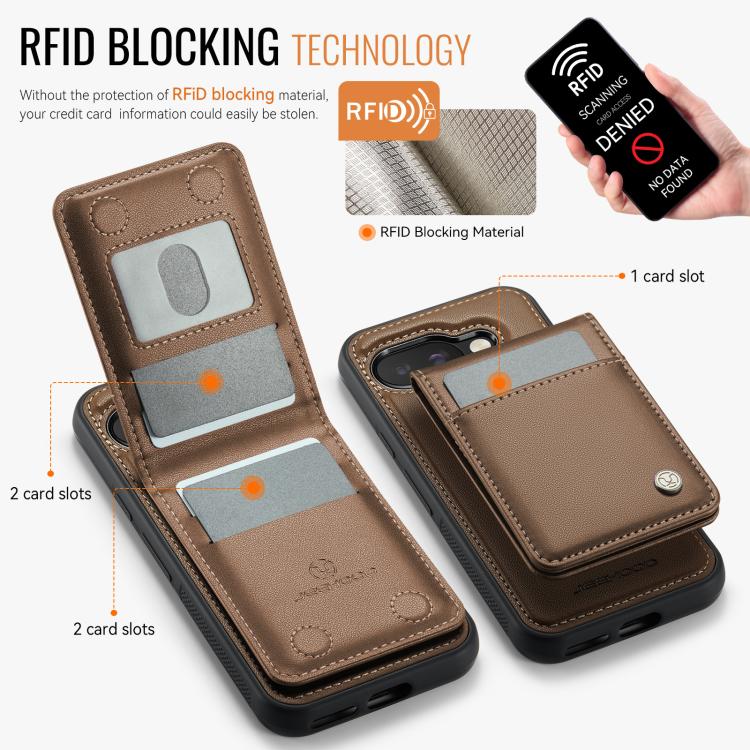 For Google Pixel 9a JEEHOOD J06 British Style RFID MagSafe Card Bag PU Phone Case