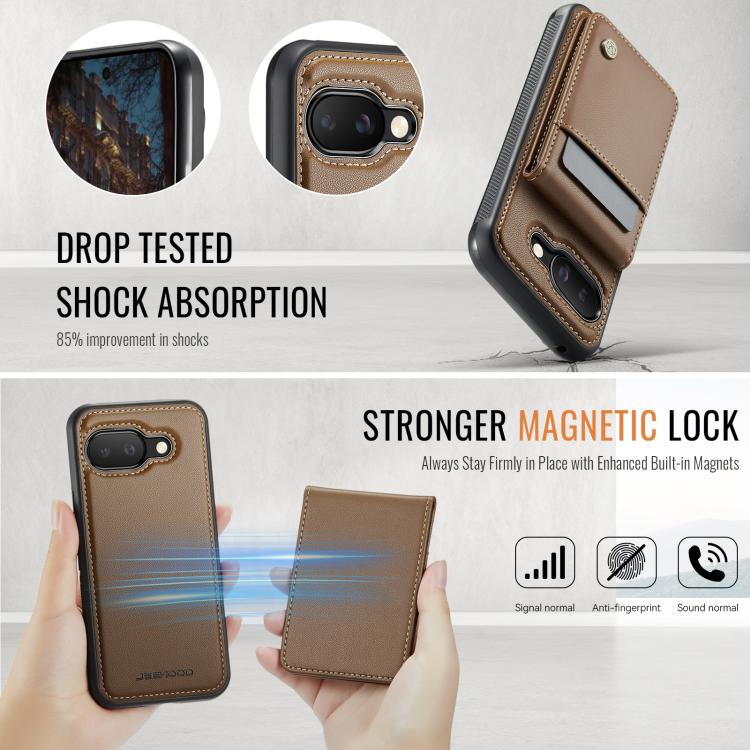For Google Pixel 9a JEEHOOD J06 British Style RFID MagSafe Card Bag PU Phone Case