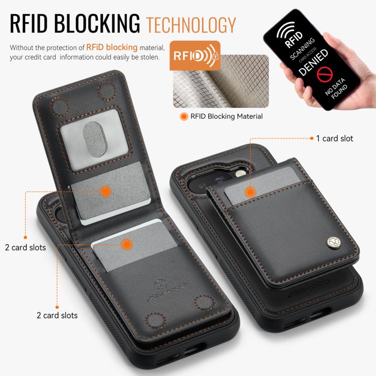 For Google Pixel 9a JEEHOOD J06 British Style RFID MagSafe Card Bag PU Phone Case