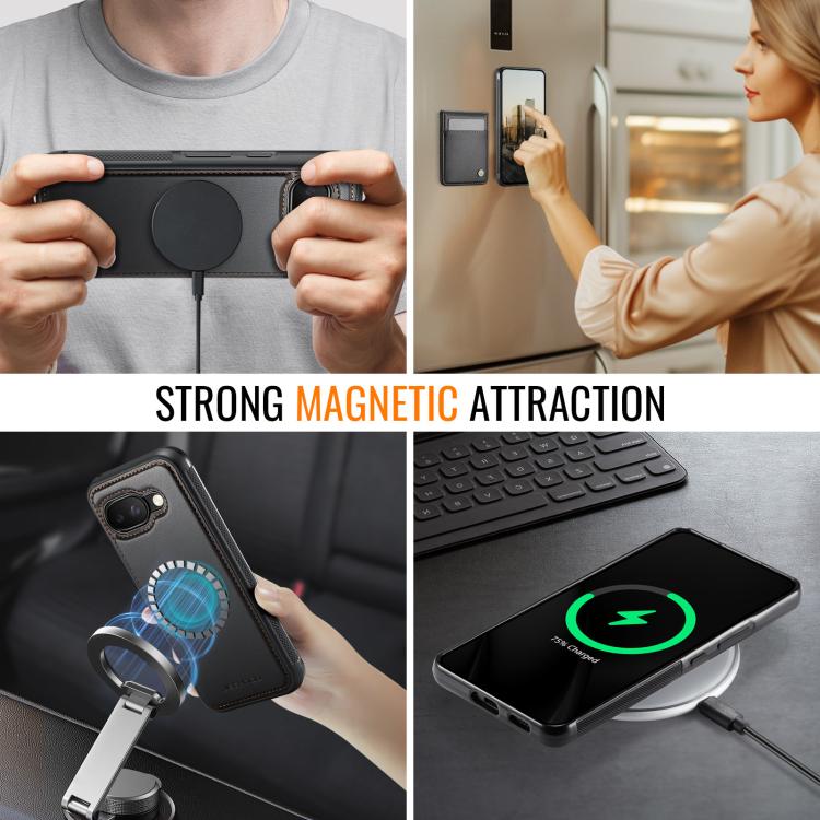 For Google Pixel 9a JEEHOOD J06 British Style RFID MagSafe Card Bag PU Phone Case