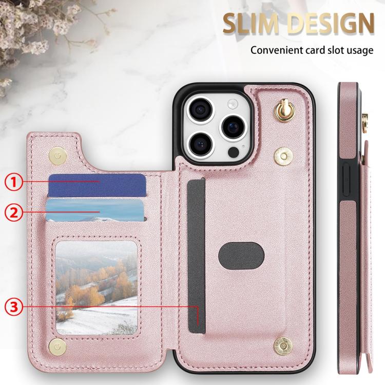 For iPhone 14 Pro Max Rhombic Dual Buckle Card Slots Phone Case with Lanyard