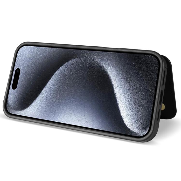 For iPhone 14 Plus Rhombic Dual Buckle Card Slots Phone Case with Lanyard