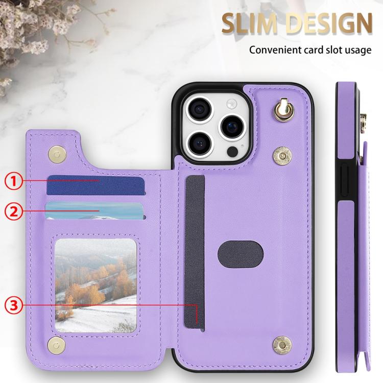 For iPhone 13 Pro Max Rhombic Dual Buckle Card Slots Phone Case with Lanyard