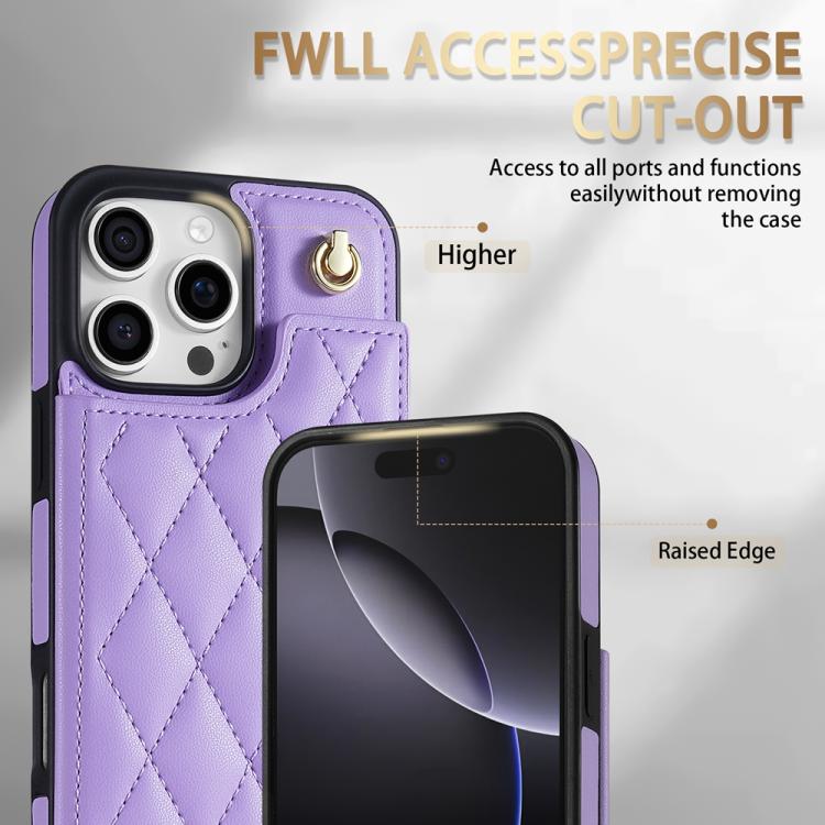 For iPhone 13 Pro Max Rhombic Dual Buckle Card Slots Phone Case with Lanyard