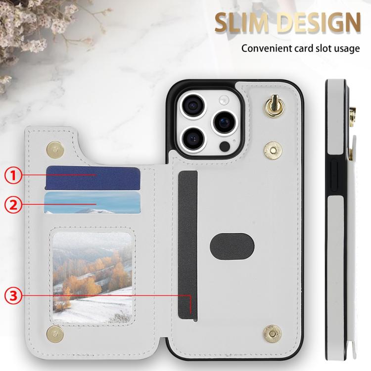 For iPhone 11 Pro Max Rhombic Dual Buckle Card Slots Phone Case with Lanyard