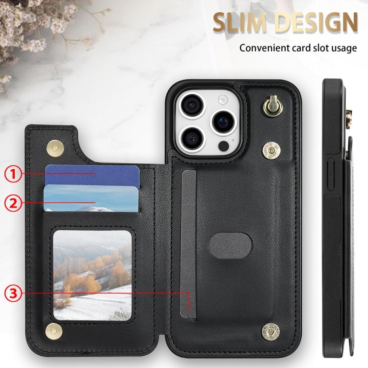 For iPhone 11 Pro Rhombic Dual Buckle Card Slots Phone Case with Lanyard