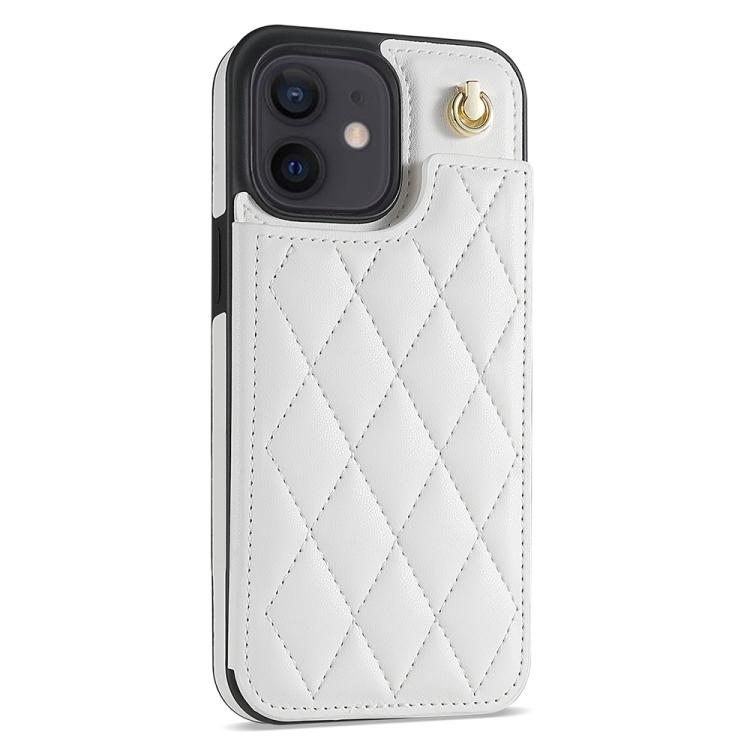 For iPhone 11 Rhombic Dual Buckle Card Slots Phone Case with Lanyard