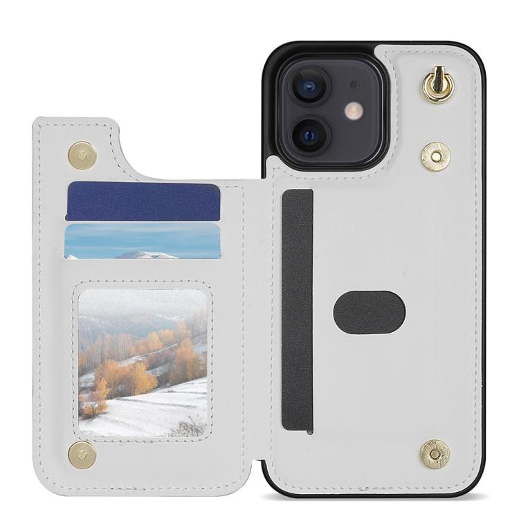 For iPhone 11 Rhombic Dual Buckle Card Slots Phone Case with Lanyard