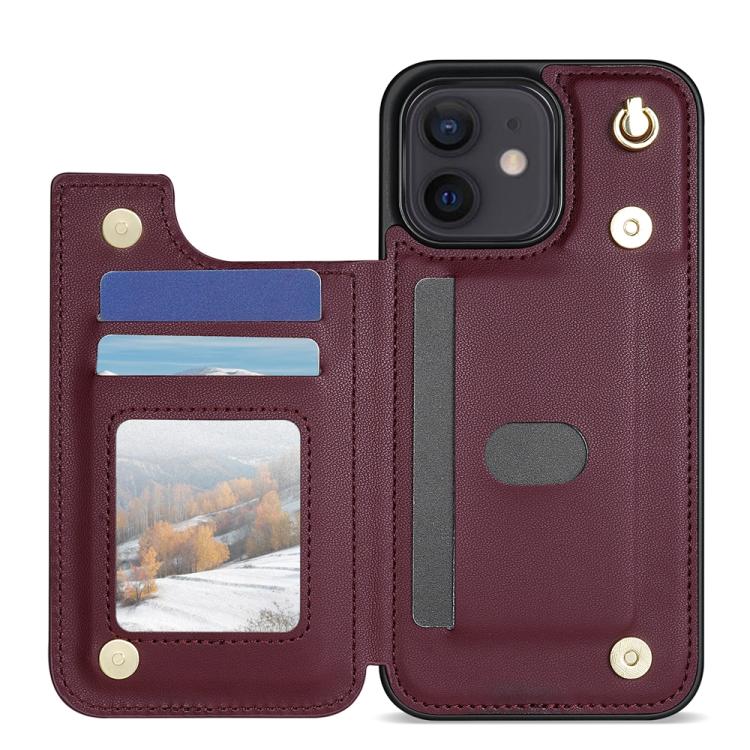 For iPhone 11 Rhombic Dual Buckle Card Slots Phone Case with Lanyard