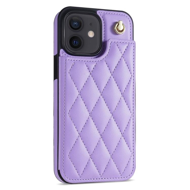 For iPhone 11 Rhombic Dual Buckle Card Slots Phone Case with Lanyard