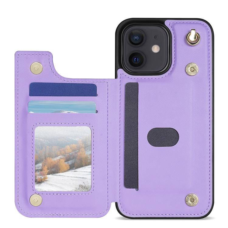 For iPhone 11 Rhombic Dual Buckle Card Slots Phone Case with Lanyard