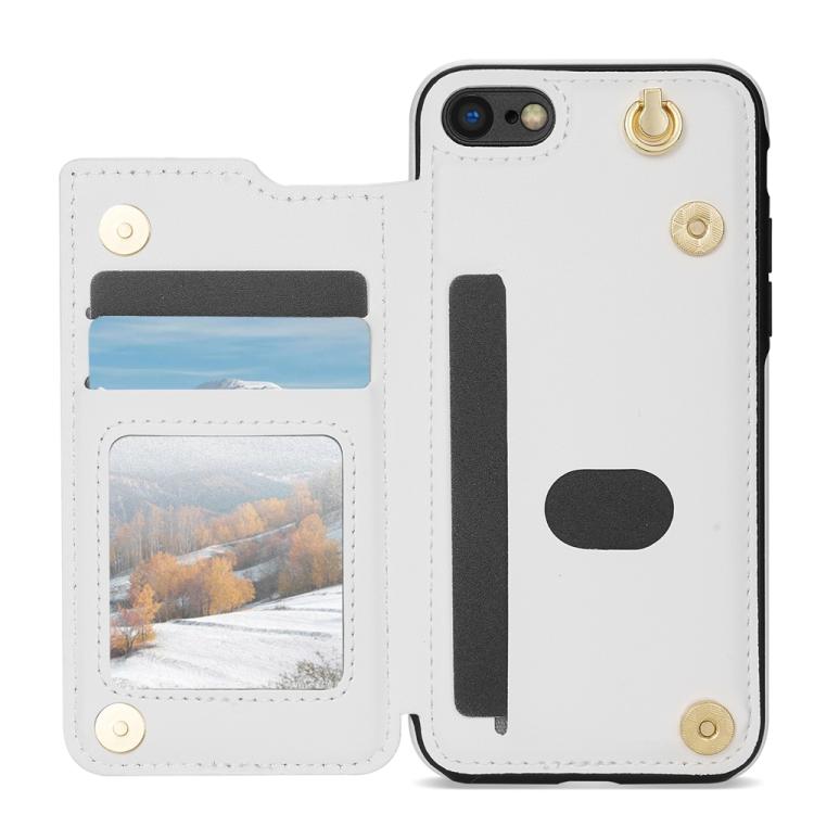 For iPhone 8 Plus / 7 Plus Rhombic Dual Buckle Card Slots Phone Case with Lanyard
