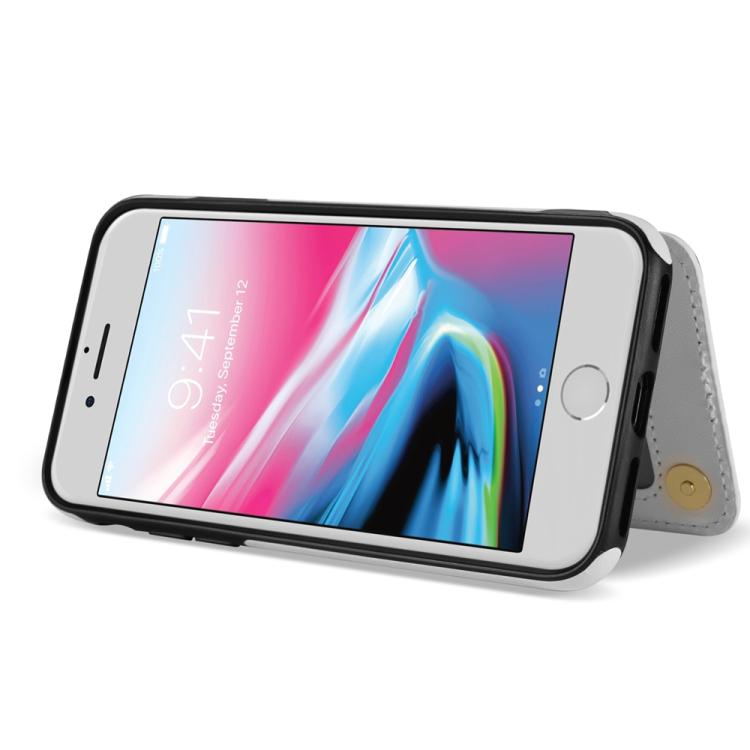 For iPhone 8 Plus / 7 Plus Rhombic Dual Buckle Card Slots Phone Case with Lanyard