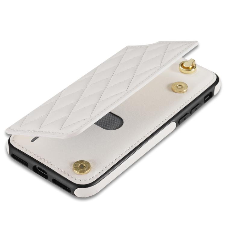 For iPhone 8 Plus / 7 Plus Rhombic Dual Buckle Card Slots Phone Case with Lanyard