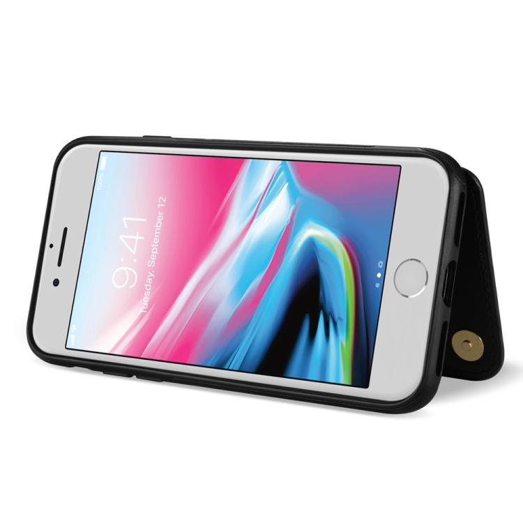 For iPhone 8 Plus / 7 Plus Rhombic Dual Buckle Card Slots Phone Case with Lanyard