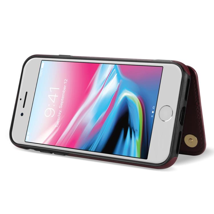 For iPhone 8 Plus / 7 Plus Rhombic Dual Buckle Card Slots Phone Case with Lanyard