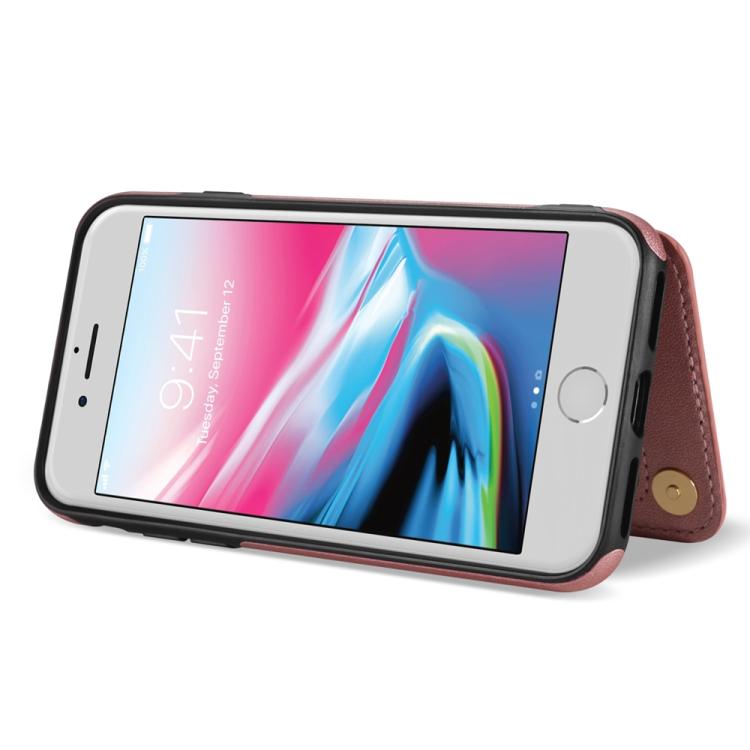 For iPhone 8 Plus / 7 Plus Rhombic Dual Buckle Card Slots Phone Case with Lanyard