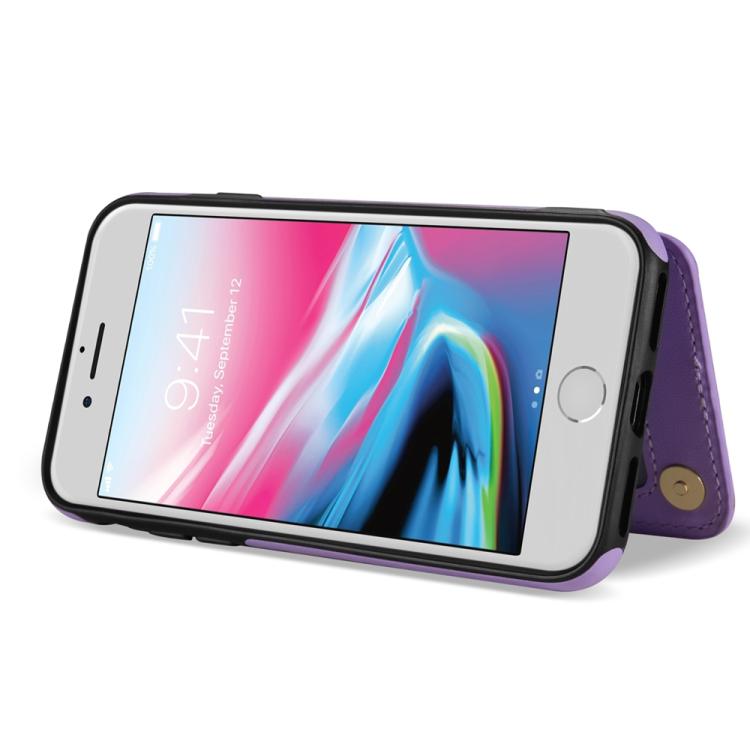 For iPhone 8 Plus / 7 Plus Rhombic Dual Buckle Card Slots Phone Case with Lanyard