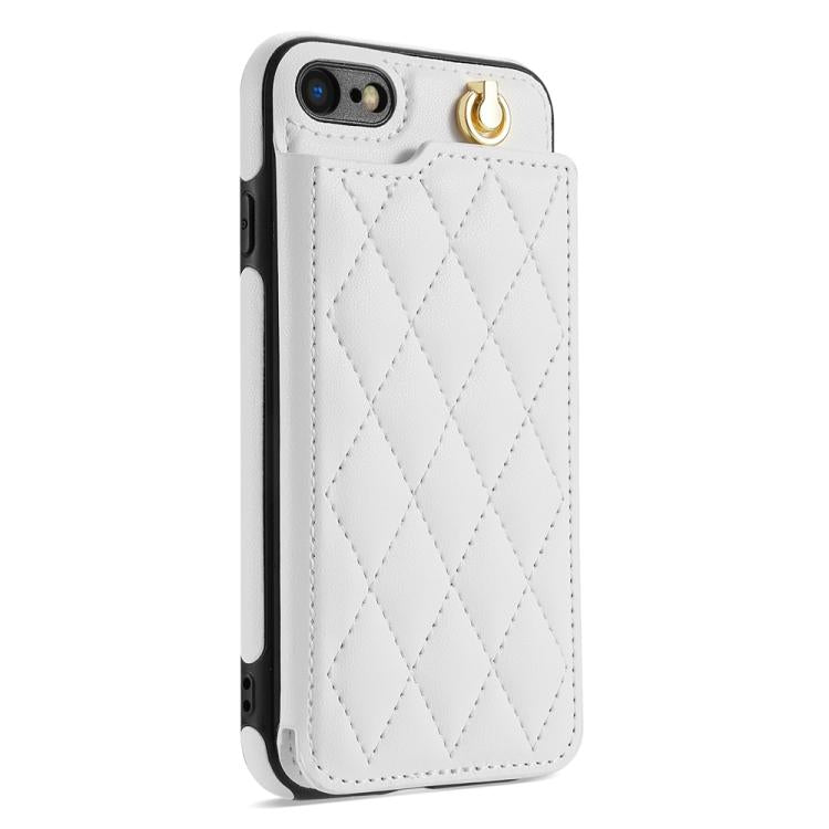 For iPhone SE 2022 / 2020 / 8 / 7 Rhombic Dual Buckle Card Slots Phone Case with Lanyard