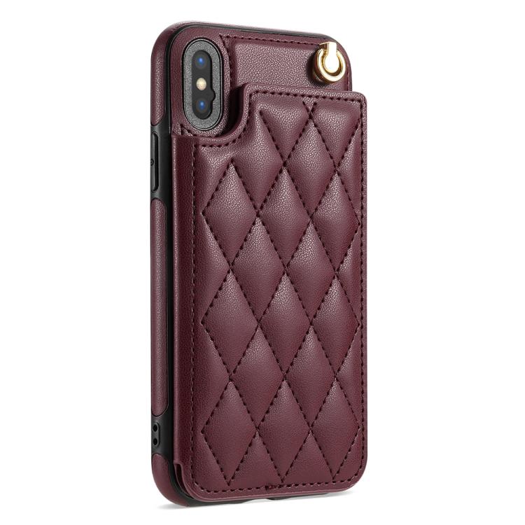 For iPhone X / XS Rhombic Dual Buckle Card Slots Phone Case with Lanyard