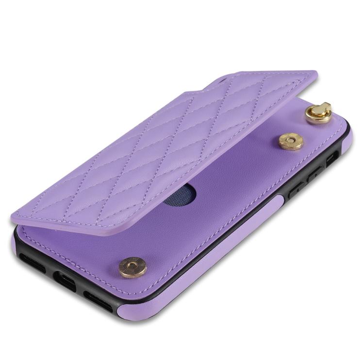 For iPhone X / XS Rhombic Dual Buckle Card Slots Phone Case with Lanyard