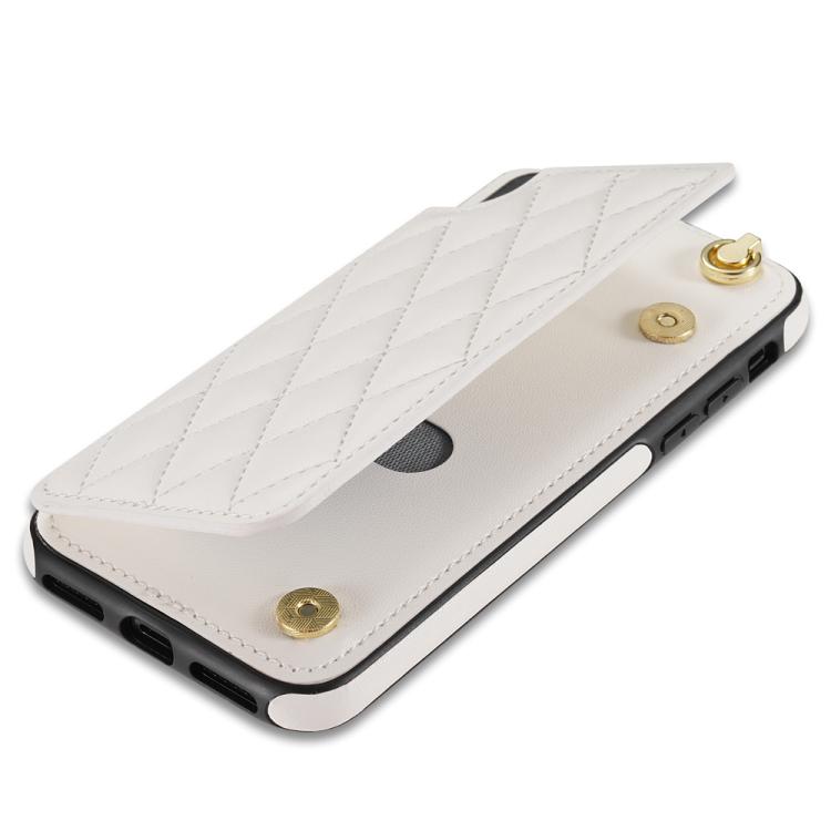 For iPhone XS Max Rhombic Dual Buckle Card Slots Phone Case with Lanyard