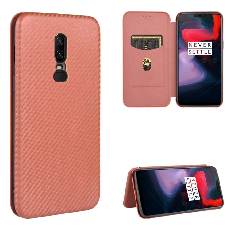 For OnePlus 6 Carbon Fiber Texture Horizontal Flip TPU + PC + PU Leather Case with Card Slot