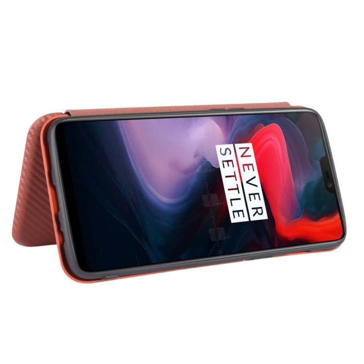 For OnePlus 6 Carbon Fiber Texture Horizontal Flip TPU + PC + PU Leather Case with Card Slot