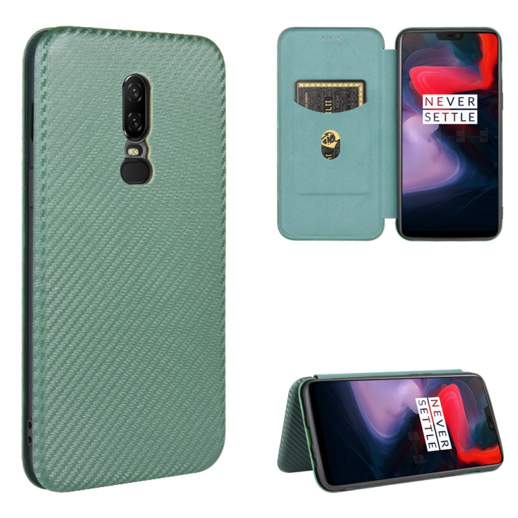 For OnePlus 6 Carbon Fiber Texture Horizontal Flip TPU + PC + PU Leather Case with Card Slot