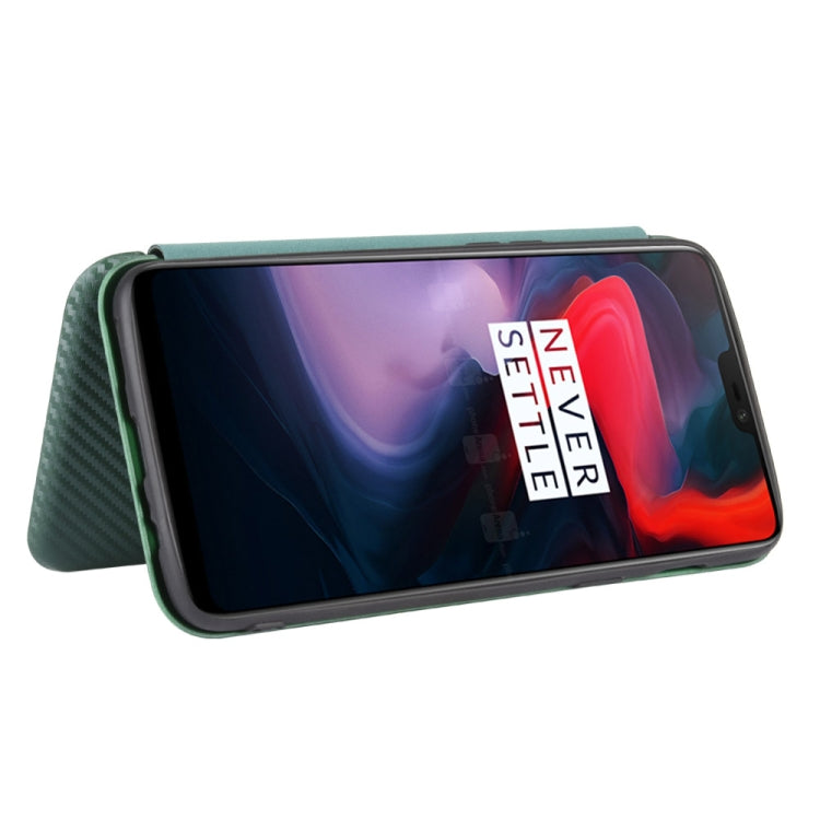 For OnePlus 6 Carbon Fiber Texture Horizontal Flip TPU + PC + PU Leather Case with Card Slot