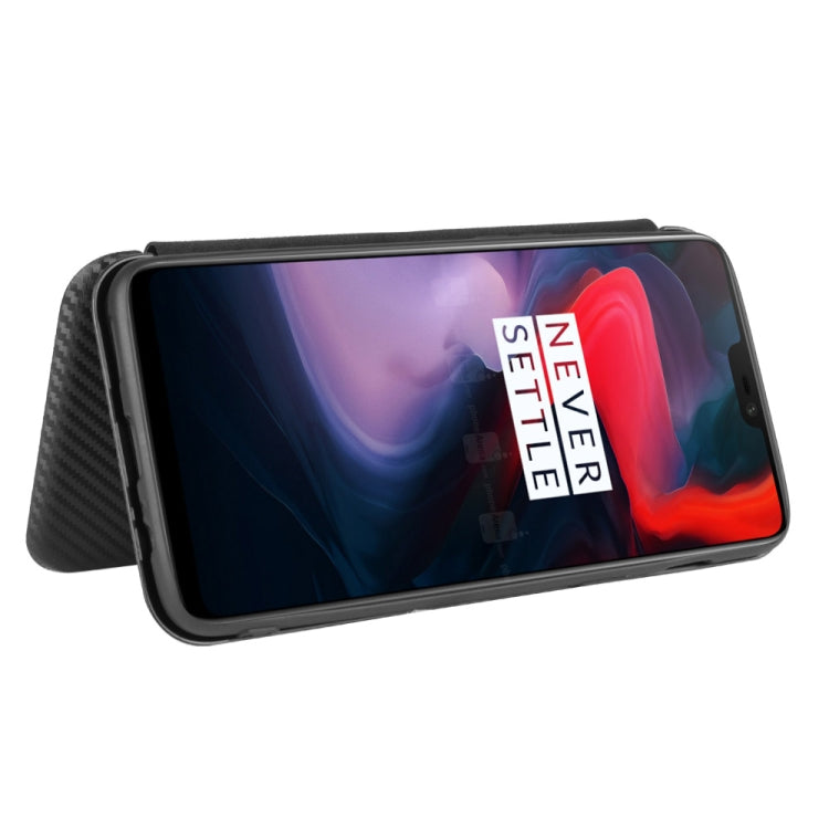 For OnePlus 6 Carbon Fiber Texture Horizontal Flip TPU + PC + PU Leather Case with Card Slot