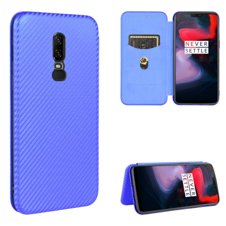 For OnePlus 6 Carbon Fiber Texture Horizontal Flip TPU + PC + PU Leather Case with Card Slot