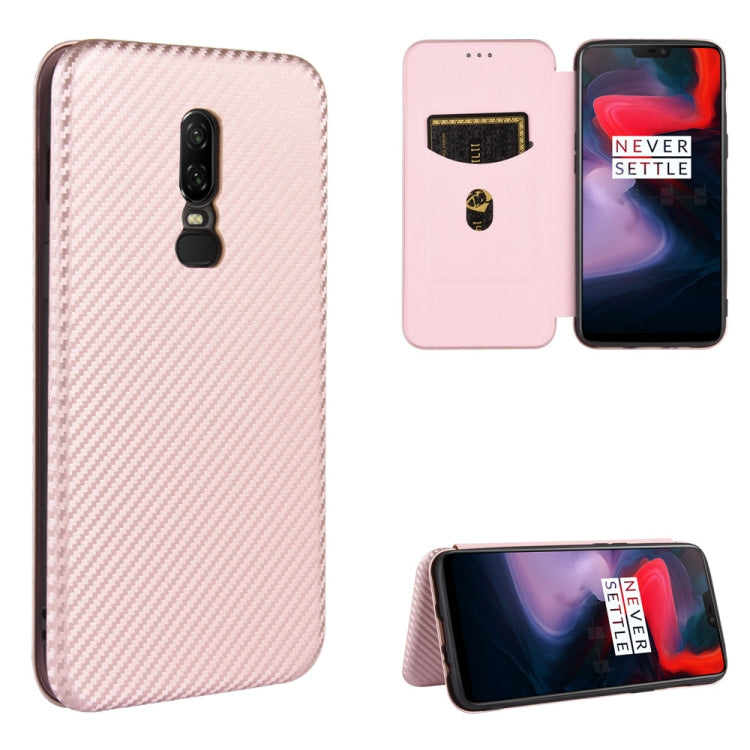 For OnePlus 6 Carbon Fiber Texture Horizontal Flip TPU + PC + PU Leather Case with Card Slot