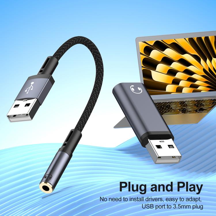 2pcs / Set USB Male to 3.5mm Female Audio Adapter & Cable - Grey