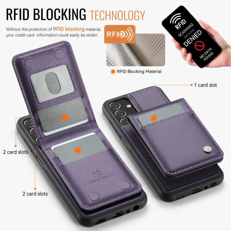 For Samsung Galaxy A13 4G JEEHOOD J06 British Style RFID MagSafe Card Bag PU Phone Case