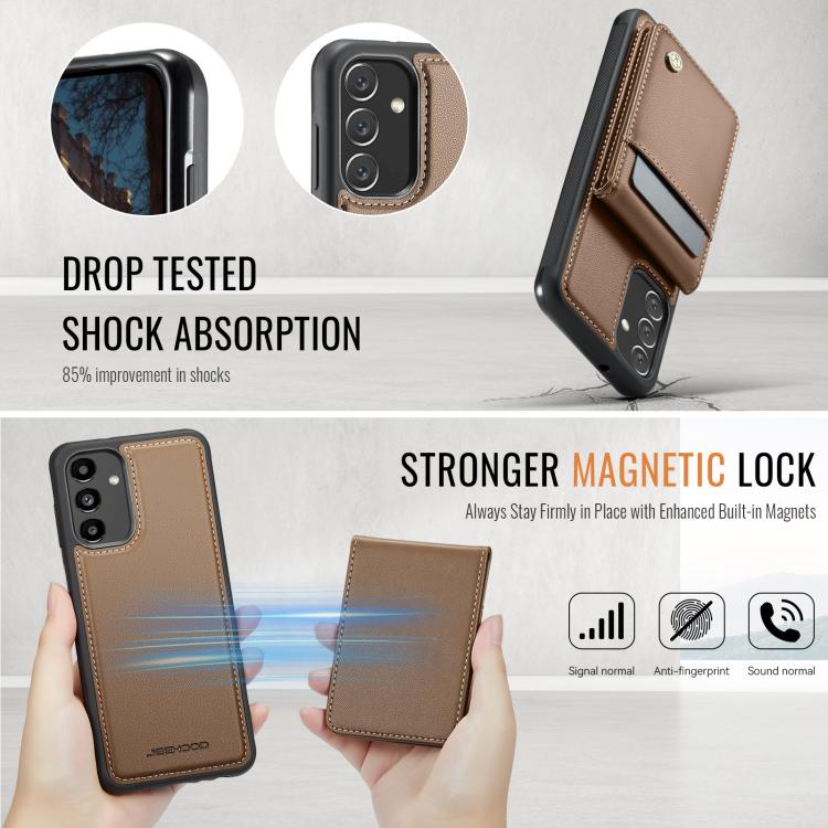 For Samsung Galaxy A13 4G JEEHOOD J06 British Style RFID MagSafe Card Bag PU Phone Case