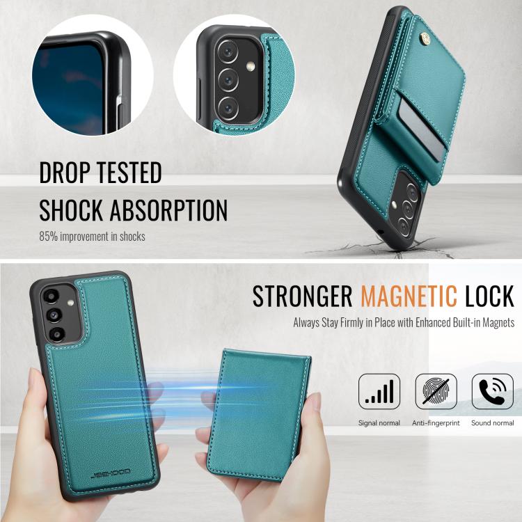 For Samsung Galaxy A13 4G JEEHOOD J06 British Style RFID MagSafe Card Bag PU Phone Case