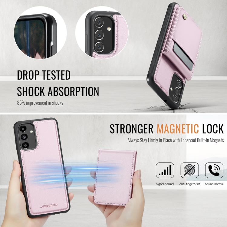 For Samsung Galaxy A13 4G JEEHOOD J06 British Style RFID MagSafe Card Bag PU Phone Case