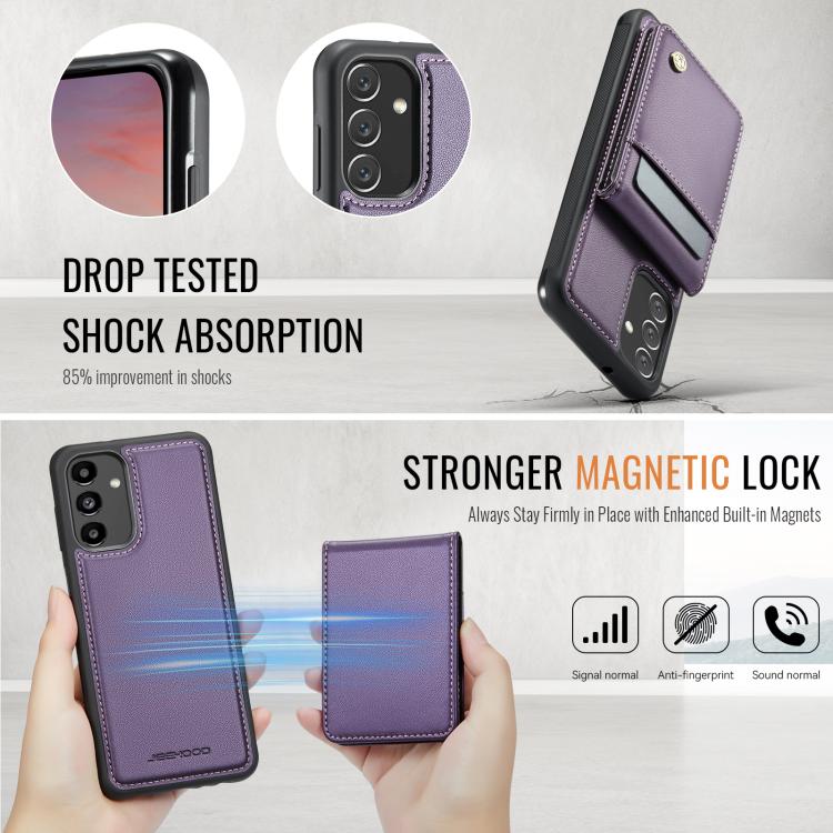 For Samsung Galaxy A13 5G JEEHOOD J06 British Style RFID MagSafe Card Bag PU Phone Case